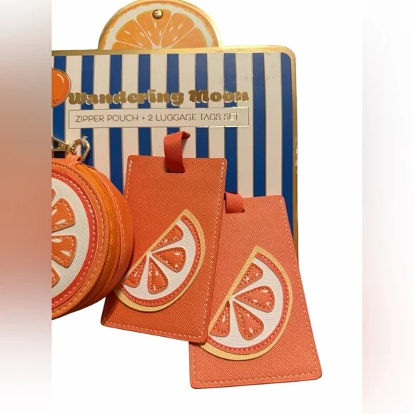 Wandering Moon Orange themed Zipper Pouch + 2 Luggage Tags - Picture 3 of 4